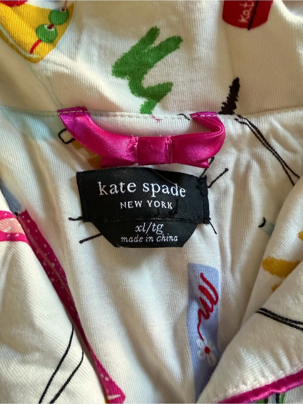 kate spade White Floral & Makeup Print Pajama Set with Pink Trim